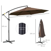 Outsunny Sombrilla de Jardín Ø295 cm Parasol Excéntrico Inclinable con Manivela Base Cruzada y Soporte de Acero Café(m-3)