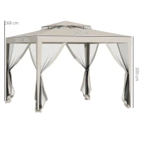 Outsunny Tonnelle barnum de jardin 3L x 3l m avec 4 moustiquaires amovibles - double toit - beige(m-3)