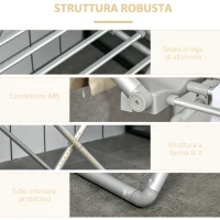 HOMCOM Stendino Elettrico Riscaldato con Ali Pieghevole Salvaspazio in Lega di Alluminio, 144x53x91cm, Argento(m-7)