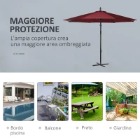 Outsunny Ombrellone da Esterni 3x2.5 m Decentrato Rosso Scuro, in Poliestere Anti-UV e Acciaio con Manovella(m-7)