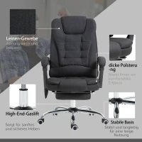 Vinsetto Bürostuhl mit Massagefunktion, Ergonomischer Schreibtischstuhl mit Liege- & Wärmefunktion, höhenverstellbar, Schwarz(m-8)