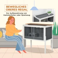 PawHut Hamsterkooi, 3000 cm² dwerghamster verblijf van hout en metaal, met 2 hutjes, acrylschuifdeuren, stabiel, veilig, Grijs+Wit(m-6)