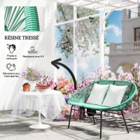 Outsunny Banquette banc de jardin 2 places en acier et cordage en résine avec 2 coussins - dim. 132L x 72l x 83H cm - vert foncé(m-5)
