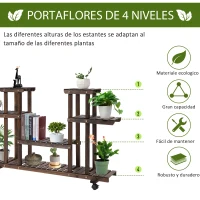 Outsunny Soporte para Plantas de 4 Niveles con Ruedas Soporte para Macetas para Interiores y Exteriores 123,5x33x80 cm Marrón(m-4)