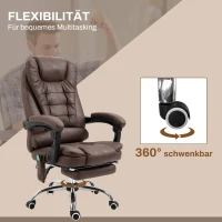 Vinsetto Massage-Bürostuhl, Liege- & Wärmefunktion, drehbar, ergonomisch, bis 120 kg, Braun(m-7)