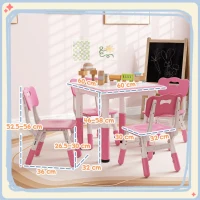 AIYAPLAY Set Tavolo e Sedie per Bambini 5pz con 4 Sedie Regolabili 32x36x52.5-56 cm e Tavolo 60x60x46-58 cm, Rosa(m-3)