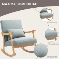 HOMCOM Silla Mecedora con Cojín Lumbar Respaldo Amplio y Base de Madera para Salón o Dormitorio 65x87x84 cm Gris Claro(m-5)