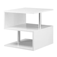 HOMCOM Mesita Auxiliar Mesa Auxiliar Pequeña Mesa para Sofá de Forma S con Compartimento Abierto Moderno 50x50x50 cm Blanco(m-11)