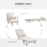HOMCOM Sofá Cama Individual Sillón Cama Individual Sillón Reclinable con Almohada para Salón Dormitorio 65x69x80 cm Crema(m-5)