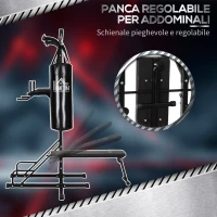 HOMCOM Power Tower con Panca e Sacco da Boxe di 20kg, Stazione Multiuso in Acciaio Nero per Allenamento Total Body(m-5)