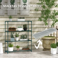 Outsunny Soporte para Macetas de 4 Niveles con Estructura de Acero para Jardín Patio 89x28x107 cm Verde Oscuro(m-7)