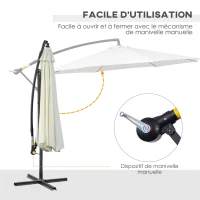 Outsunny Parasol déporté octogonal inclinable manivelle avec pied en acier Ø 3 x 2,5H m crème(m-4)