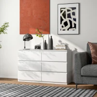 HOMCOM Cassettiera 6 Cassetti per Camera da Letto in Legno con Guide in Metallo, 120x39x75 cm, Bianco(m-8)