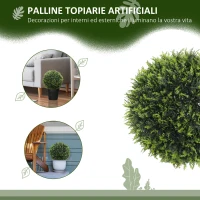 HOMCOM Set di 2 Piante Artificiali a Sfera con Foglie di Cedro per Casa e Giardino Ø45 cm, Verde(m-4)