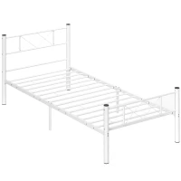 HOMCOM Jednoosobowe Łóżko z Wysokim Zagłówkiem, Łatwy Montaż, Przestrzeń Do Przechowywania pod Łóżkiem, Stal, Białe(m-10)