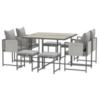 Outsunny Set Mobili da Giardino con Tavolo da Pranzo, 4 Sedie da Esterno e 4 Sgabelli Poggiapiedi, Grigio(m-10)