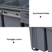 HOMCOM Pattumiera Estraibile da 40L con 3 Contenitori per Raccolta Differenziata, 48x34.2x41.8 cm, Grigio(m-6)
