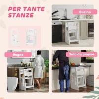 HOMCOM Scaletta per Bambini Torre Montessoriana Altezza Regolabile 3 Livelli, HDPE Inodore, 47x47x90cm, Bianco(m-6)