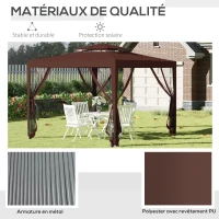 Outsunny Tonnelle barnum de jardin 3L x 3l m avec 4 moustiquaires amovibles - double toit - marron(m-5)