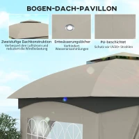 Outsunny 3,4 x 3,4 m Gartenpavillon, Bierzelt mit Lüftungsdach, Bogenfenstern, Stahlgestell, Hellgrau(m-4)