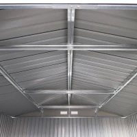 Outsunny Geräteschuppen, Wetterfestes Gartenhaus für Gartengeräte, mit Belüftungsfenstern, Schiebetüren, Stahl, Kohlegrau(m-11)