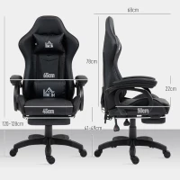 HOMCOM Sedia da Gaming Reclinabile a 125° e Massaggiante in Finta Pelle con Poggiapiedi, 65x68x120-128 cm, Nero(m-3)