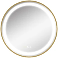 kleankin Runder Spiegel mit LED-Beleuchtung, Uhrzeitanzeige, Memoryfunktion, Gold + Silber(m-1)