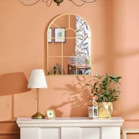 HOMCOM Miroir mural en métal cadre doré en forme de voûtée – 70 x 50 cm – décoration pour entrée ,chambre à coucher, salon(m-5)