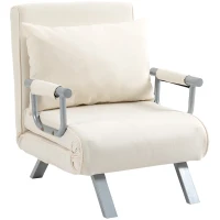 HOMCOM Sofá Cama Individual Sillón Cama Individual Sillón Reclinable con Almohada para Salón Dormitorio 65x69x80 cm Crema(m-10)