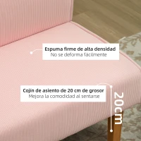 HOMCOM Sofá de 2 Plazas Tapizado en Pana con 2 Puertos USB 1 Puerto Tipo-C y Patas de Madera Carga 240 kg 110x60x85 cm Rosa(m-6)