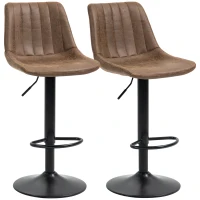 HOMCOM Adjustable Bar Stools Set of 2 Counter Height Barstools Dining Chairs 360° Swivel with Footrest for Home Pub, Brown(m-12)