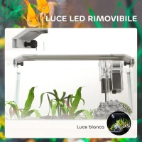 PawHut Acquario in Vetro con Luci LED da 20L, Filtro e Pompa d'Acqua, 38x26x27 cm, Bianco(m-5)