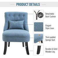 HOMCOM Fabric Single Sofa Dining Chair Tub Chair Upholstered W/ Pillow Solid Wood Leg Home Living Room Furniture Blue(m-4)