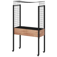 Outsunny Huerto Urbano Elevado con Enrejado Mesa Jardinera con Ruedas con Orificios de Drenaje para Plantas 110x49x190 cm Marrón(m-11)