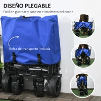Outsunny Carro de Jardín Plegable con Longitud y Ángulo del Mango Ajustables y Bolsa de Transporte Carga 100 kg Azul Oscuro(m-4)