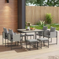 Outsunny Set Mobili da Giardino con Tavolo da Pranzo, 4 Sedie da Esterno e 4 Sgabelli Poggiapiedi, Grigio(m-8)