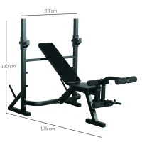 HOMCOM Banco de Pesas Banco de Musculación Multifuncional con Altura Ajustable de 3 Niveles para Entrenamiento Fitness de Cuerpo Completo 175x98x130 cm Negro(m-3)