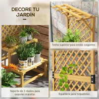 Outsunny Soporte para Plantas de Madera Estantería para Plantas de 2 Niveles con Enrejado para Jardín Patio Terraza Natural(m-4)