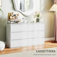 HOMCOM Cassettiera 6 Cassetti per Camera da Letto in Legno con Guide in Metallo, 120x39x75 cm, Bianco(m-4)