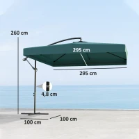 Outsunny Sombrilla de Jardín Ø295 cm Parasol Excéntrico Inclinable con Mosquiteras Base Cruzada y Manivela Verde Oscuro(m-3)