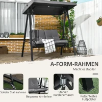 Outsunny Hollywoodschaukel, 2-Sitzer Gartenschaukel mit verstellbarem Dach, bis 220 kg belastbar, 145 x 116 x 172 cm, Dunkelgrau(m-6)