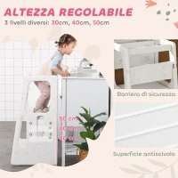 HOMCOM Scaletta per Bambini Torre Montessoriana Altezza Regolabile 3 Livelli, HDPE Inodore, 47x47x90cm, Bianco(m-4)