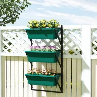 Outsunny Fioriera da Esterno Verticale e 3 Vasi per Piante in Plastica con Fori di Drenaggio, 56x42x100 cm, Verde(m-2)