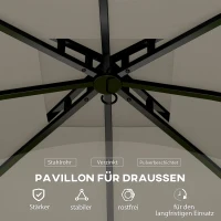 Outsunny 3,4 x 3,4 m Gartenpavillon, Bierzelt mit Lüftungsdach, Bogenfenstern, Stahlgestell, Hellgrau(m-6)