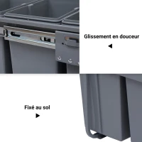 HOMCOM Poubelle coulissante 40L avec 3 bacs amovibles pour tri sélectif 2 x 10L et 1 x 20L - gris(m-6)