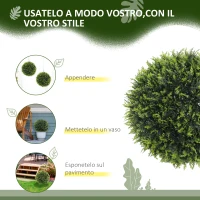 HOMCOM Set di 2 Piante Artificiali a Sfera con Foglie di Cedro per Casa e Giardino Ø45 cm, Verde(m-6)