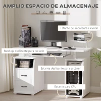 HOMCOM Escritorio con Estanterías Mesa de Ordenador con 2 Cajones Bandeja de Teclado Soportes para Monitor 120x55x85 cm Blanco(m-4)