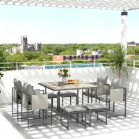 Outsunny Set Mobili da Giardino con Tavolo da Pranzo, 4 Sedie da Esterno e 4 Sgabelli Poggiapiedi, Grigio(m-2)