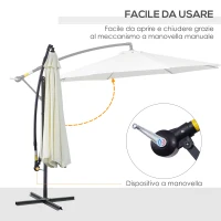 Outsunny Ombrellone da Esterni 3x2.5 m con Manovella, in Acciaio e Poliestere Anti-UV, Crema(m-4)