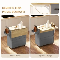 HOMCOM Ilha de Cozinha com Rodas com Lateral Dobrável Gaveta Suporte para Temperos e Prateleira Ajustável 106x42x87 cm Cinza e Carvalho(m-4)